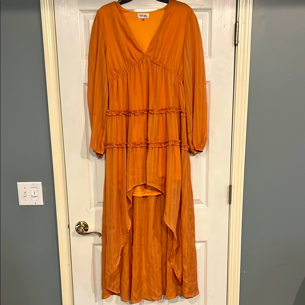 Peach Love California Orange Long Sleeve Dress